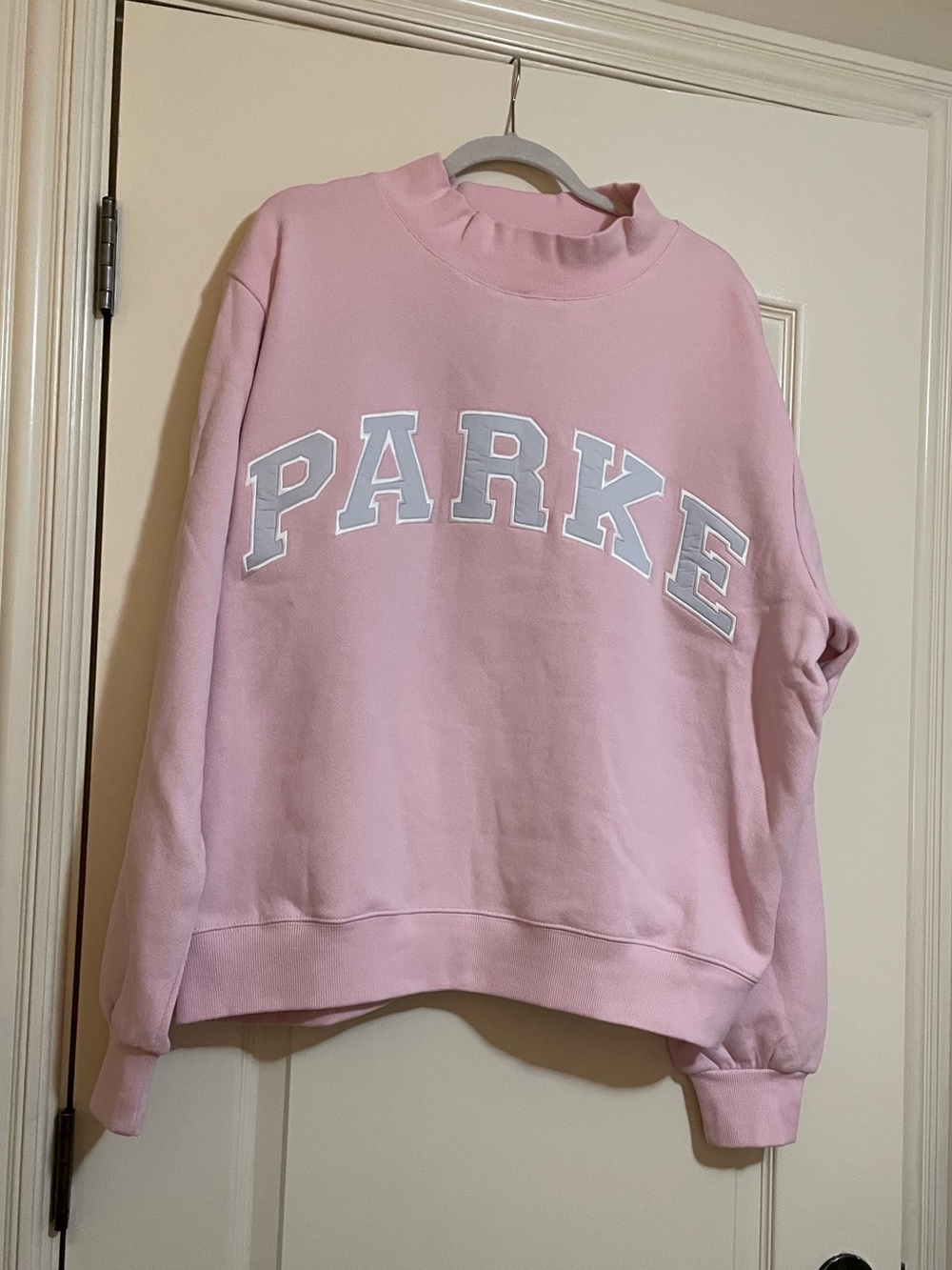 NWT Parke Varsity Mockneck Cupcake Pink Birthday Drop 2026